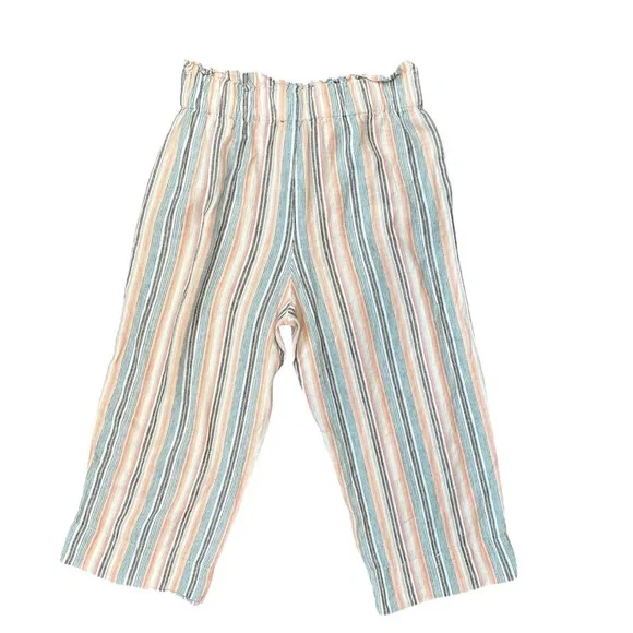 Zac & Rachel striped linen blend cropped wide-leg pants with paperbag waist M - Picture 6 of 9